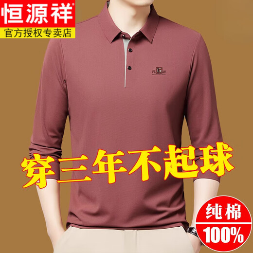 Hengyuanxiang Herren-Langarm-T-Shirt Pure Cotton Spring und Herbst neues Revers-Polo-Hemd mit mittlerem Alter Casual Top Base Hemd 9918 Gray M 90-120jin [Jin entspricht 0,5 kg]