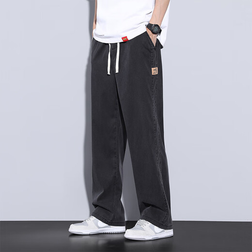 Lee dprre天丝牛仔裤男士夏季款直筒宽松阔腿裤拖地运动冰丝休闲长裤子 1048黑色 M (28-29码)