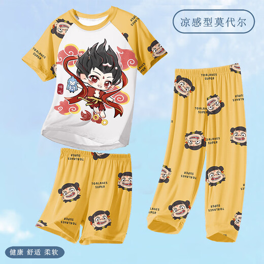 Children's Modal Summer Nezha Pajamas for Boys Baby Ice Silk Boys 2025 New Thin Home Clothes Summer ST12350 Nazar Aobing Cool Modal 160 cm/20 yards 155-160cm