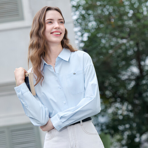 百图betu女装2025秋季新款短外套100%棉薄款休闲衬衫外套女2507T33 蓝色 L