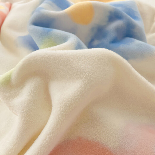Hongdou Home Textiles Winter Thickened Warm Milk Velvet Bed Four-piece Set Double-sided Velvet Bed Sheets and Quilt Covers Flannel Coral Velvet Bed Sheet Covers Colorful Flower + Baby Blue Velvet Warmth Skin Friendly Anti-static Suitable for 1.2m Bed Sheets - Quilt Cover 150*200cm