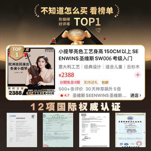 St. Vios SW006 pure handmade solid wood violin children's grade examination adult performance Italian craft official flagship store 4/4 height 150 or more