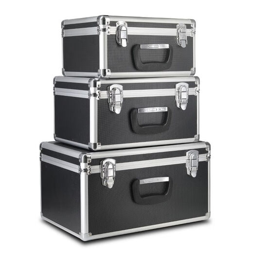 Qinkai portable aluminum box storage box file tool storage box aluminum alloy box equipment instrument sound card prop snap box M9 medium size 43*32*13 cm (key lock) empty box