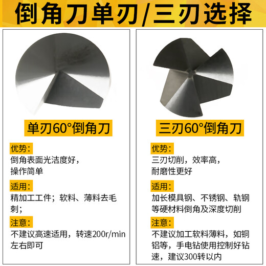 Ruiqi Tools industrial-grade stainless steel special 60-degree straight handle chamfering knife artifact nano-coated single three-blade countersink chamfering tool three blades 16.5*60 handle 10