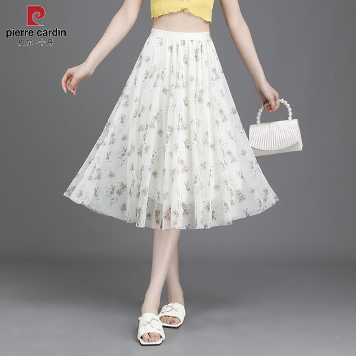 皮尔卡丹（PIERRE CARDIN）2025夏新款碎花半身裙女小清新短裙大摆网纱印花a字显瘦雪纺中裙 新面料雪纺纱(9906-9) 均码 (松紧腰)