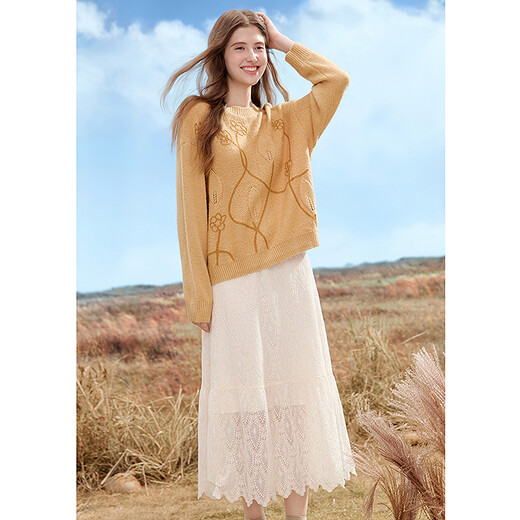 Baitu (Betu) Femenino 2025 Autumn New Skirt Wave Sporty Sporty Lace Falda de alta gama para mujeres 2509T79 Apricot s