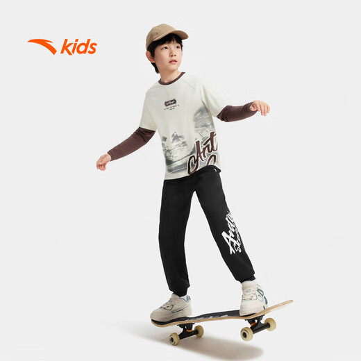 ANTA (ANTA) children's T-shirt men's big children's wear 2026 spring youth naughty trendy Coco silk knitted long-sleeved shirt 352538401 Vanilla White-2 130