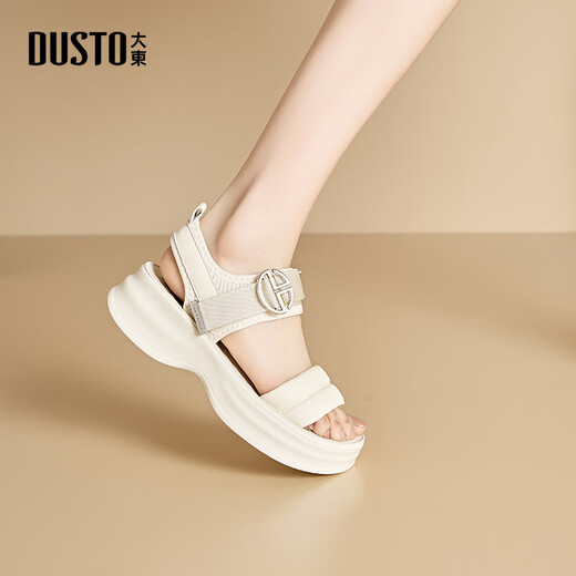 Dadong (Dusto) Dadong Sports Sandals Chaussures féminines 2024 Été Nouveau style décontracté High Heel Flat Velcro Open ToEd Chaussures 5022 Beige 38