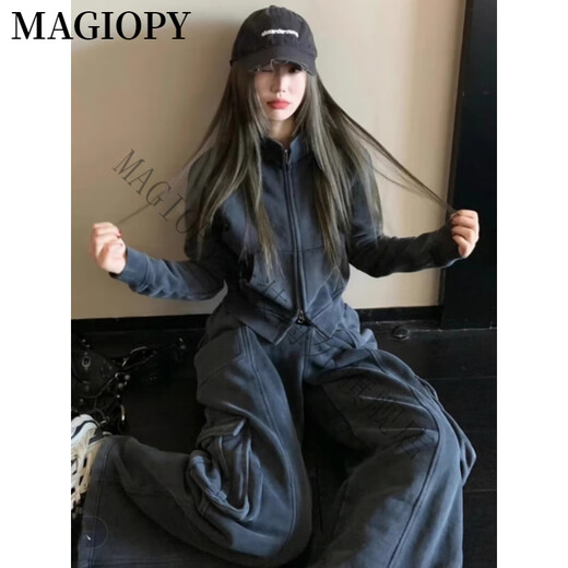 MAGIOPY国际奢侈高档品牌网红爆款休闲运动套装女2025春季高级感灰色外套 灰色两件套 S(100斤以内)
