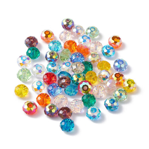 New product 6/8mm AB color plated flat beads glass beads DIY beaded bracelet necklace jewelry accessories cut loose beads 6mm mixed color about 50 pcs/pack