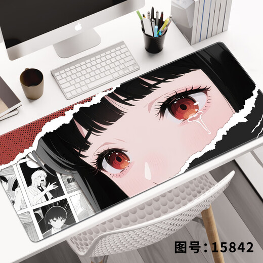 汝沁莲黑白漫画风格鼠标垫超大号男女个性工位办公电脑书桌垫橡胶软垫键盘垫顺滑加厚锁边护腕垫防滑耐磨 15849【加厚锁边 亲肤顺滑】 长800mmX宽300mmX厚4mm