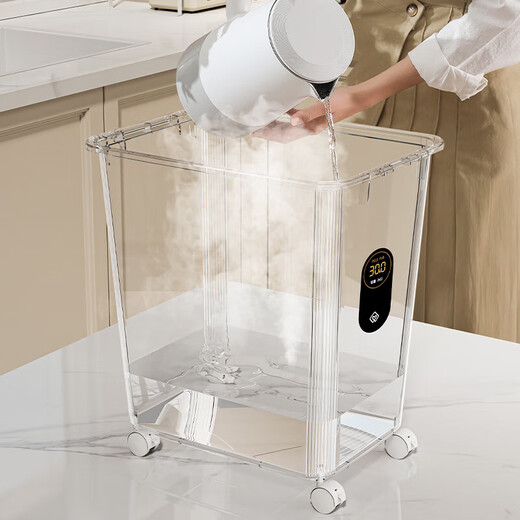 Rice bucket insect-proof and moisture-proof sealed rice box rice cylinder thickened flour noodle bucket rice bucket storage box miscellaneous grain bucket content cup white transparent - wheeled 60 Jin Jin equals 0.5 kg rice/50 Jin Jin equals 0.5 kg noodles