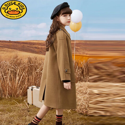 G.DUCKKIDS女童呢子外套加棉儿童毛呢大衣中长款秋冬新款大童洋气女孩学院风 奶茶色夹棉款 120 身高110-115cm年龄5-6岁