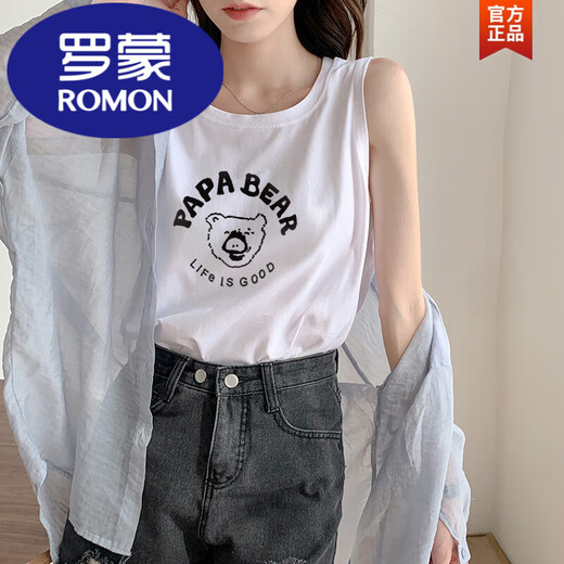 罗蒙（ROMON）黑色工字背心女2025春夏外穿纯棉吊带纯色内搭宽松无袖t恤上衣潮 6187白色 M