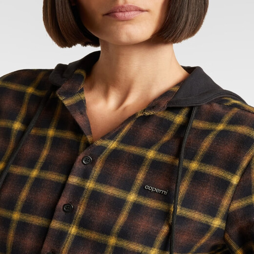 Coperni kariertes Baumwollhemd mit Kapuze P01100762 braun XXS CN 155/80