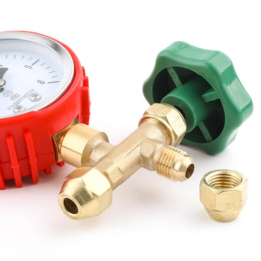 Air conditioning fluorine-filled pressure gauge three-way fluorinated gauge valve refrigerant meter 25kg refrigerator pressure gauge 488 nitrogen pressure gauge metric gauge (25KG) complete set with nuts