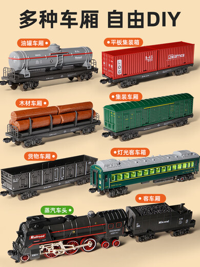 Children's electric remote control retro steam train toy track car set simulated rails Bridge-steam train [99*207cm] with 5 cars Remote control + electric - dual mode - gift box [charging version