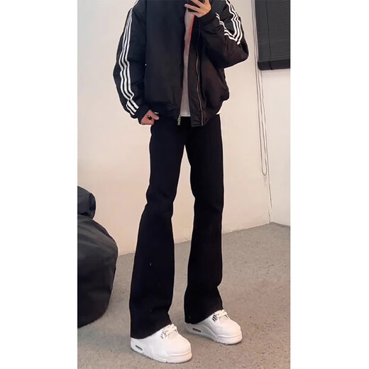 
POUM black scimitar willow jeans men's spring and autumn summer style trendy slim American high street straight-flare pants men DFFS-701 black L