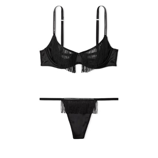 Victoria's Secret Victoria's Secret Color Color Comfort V-Fixed Sprle Bra Bra Low Wistre Sous -wear Lingerie Set Women's Black Set (Black) S