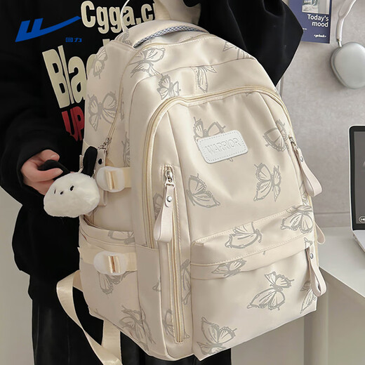 
Huili schoolbag junior high school students high-looking college students backpack women ins fresh large capacity lightweight computer backpack beige