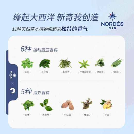 诺迪思Nordes金酒西班牙基酒大西洋洋酒金汤力调酒鸡尾酒聚会小酌 尝鲜装 50mL 1瓶