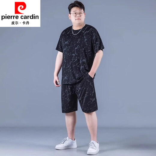 Pierre Cardin Ice Silk Sports Costume d'été de grande taille pour hommes minces minces pour hommes à séchage à séchage à cinq points Fat plus gras plus manches courtes lâches PZ829 Black High Quality Silk Suit XL recommandé 130-140jin [Jin est égal à 0,5 kg]