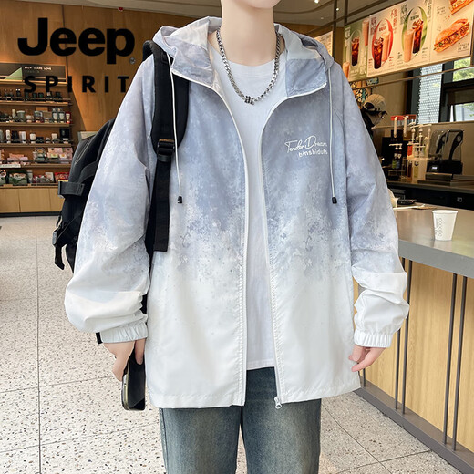 Jeep Spirit2025 Été Nouvel adolescent Cagouinage Sun Protection Vêtements de protection solaire pour le soleil HEMP Veste de dégradient de style mince de style mince 6625 vert M à propos de [90-100jin [Jin est égal à 0,5 kg]]]