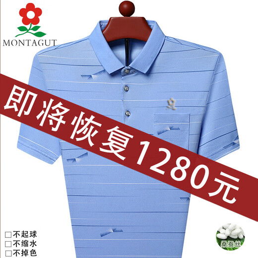 梦特娇（MONTAGUT）官网t恤男士短袖夏季POLO衫宽松翻领半袖体恤中老年爸爸装商务 官方旗舰753绣花短袖绿色 M 官方旗舰165/80A M建议90-120斤
