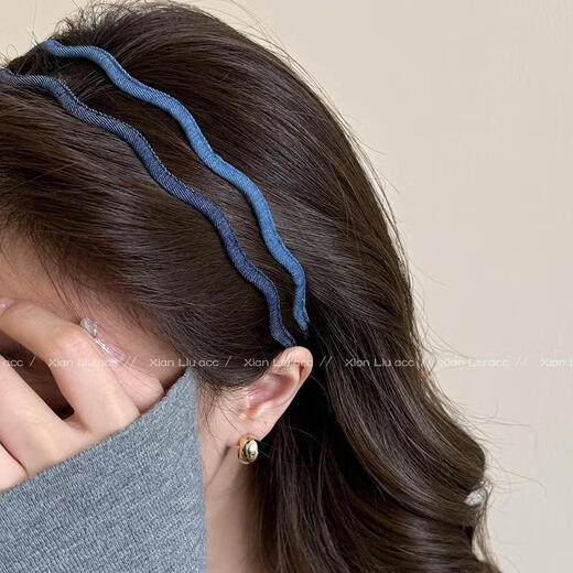 Headband Cowgirl Hairband 2025 Simple Temperament Hairband New Face Wash Advanced Going Out Headband Fashionable and Versatile Ultra-Fine Denim Wavy Hairband-Dark Blue