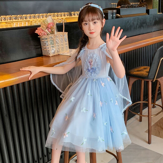 Anne Youer Frozen Princess Aisha Dress Girls Summer Dress New Children's Birthday Dress Blue 130