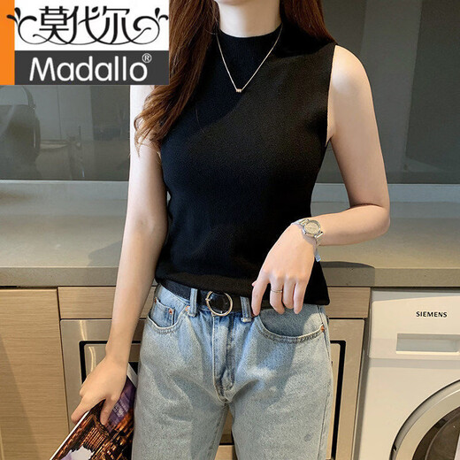 莫代尔背心女内搭春秋新款半高领打底衫百搭毛衣无袖针织上衣小吊带外穿 绿色 S 建议80-95斤