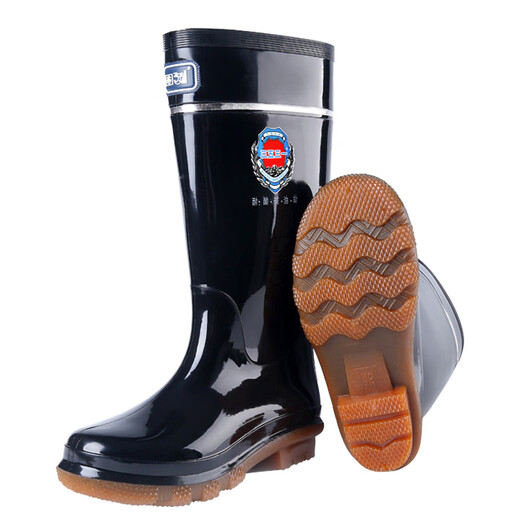 
3531 new men's high tube rain boots 1903 black anti-acid and alkali labor protection high-top rain boots three-proof rubber shoes protective water shoes black 43
