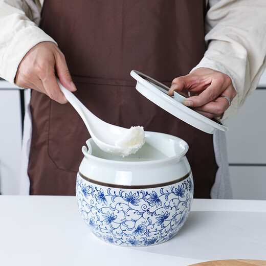 Carole ceramic high temperature resistant lard jar old-fashioned household kitchen oil-splashed pepper special jar with lid salt jar blue and white porcelain anti-cracking small blue and white + spoon 280ml