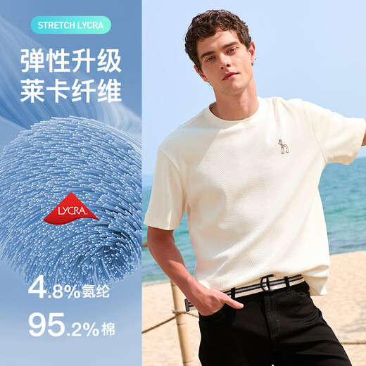 哈吉斯（HAZZYS）男装 2025夏季新款【液氨工艺】华夫格棉弹短袖T恤男ASTZE0CBX83 米黄色OW L （175/96A 48）