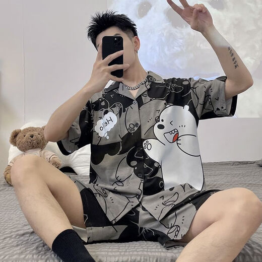 Pajama de fibra de limón Pajamas Summer Shorts Shorts Cartoon Teen Teen Casual Summer Fin Alineal Home Student Set 6623 Men M Standard (alto 165100Jin [Jin equivale a 0.5 kg])