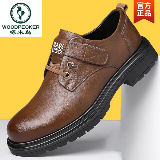 Woodpecker men's shoes spring 2025 new large leather shoes men's business formal casual shoes genuine leather low-top Martin shoes brown plus velvet 38