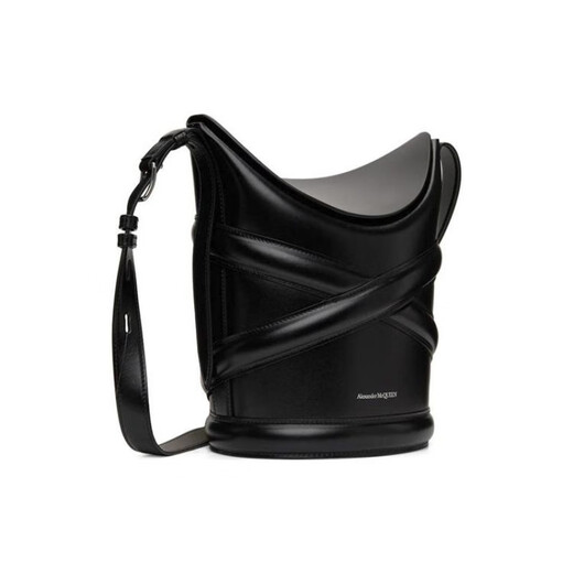 亚历山大麦昆（Alexander McQueen）THECURVEBAG车缝线小牛皮水桶包单肩斜挎包男款黑色 基础装(包+防尘袋)