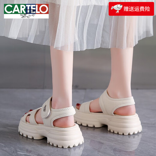 CARTELO thick-soled sandals for women 2025 new summer outer wear with skirt French outdoor casual Roman sports sandals for women trendy off-white 37