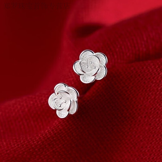 RSRDDY Old Phoenix 999 pure silver women's niche camellia earrings design new ins light luxury earrings earrings gift camellia earrings