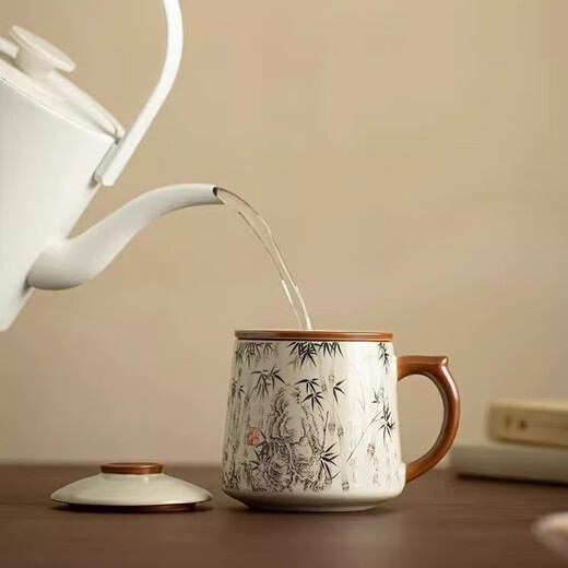 Ru Kiln Office Tea Cup Water Cup Ceramic Tea Set Ceramic Liner Tea Water Separator Gift Gift Souvenir Huang Ru Office Cup--Mozhu