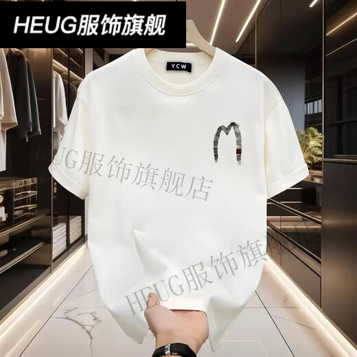 HEUG枫善服饰新款美式复古创意印花宽松男女圆领重磅f短袖休闲上 白色AB1699前后-M网点 ##&_ M 建议110130##*