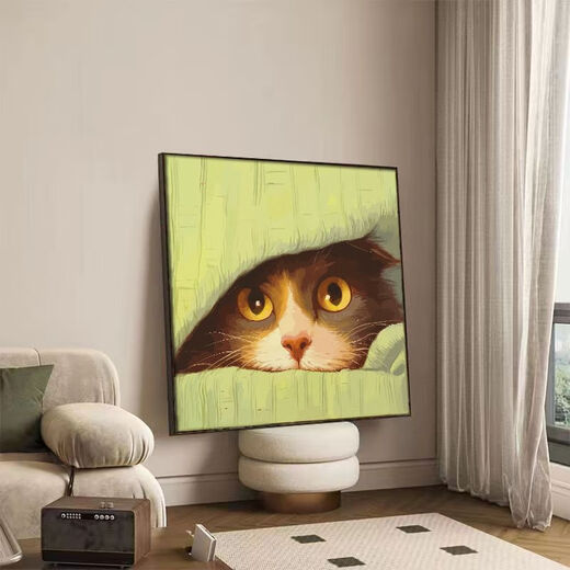 可爱猫咪diy填充儿童涂色2024新款小尺寸手绘油彩装饰画 hy12805 40*40cm加厚实木内框+装饰外框