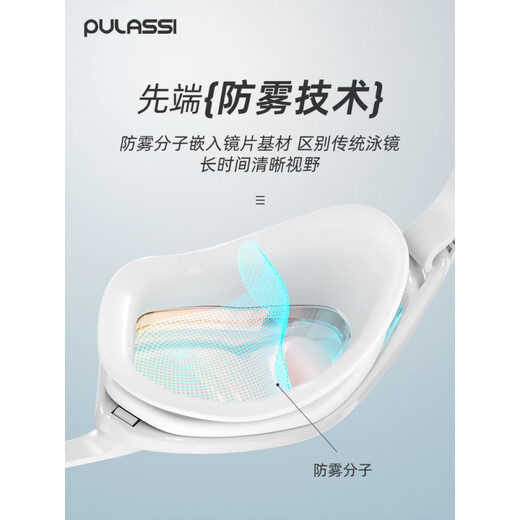 PULASSI official direct sales pulassi swimming goggles with high definition waterproof and anti-fog women's racing swimming goggles, swimming eyes, Aurora white + swimming cap + nose clip and earplugs, three pieces at a great value 85 500