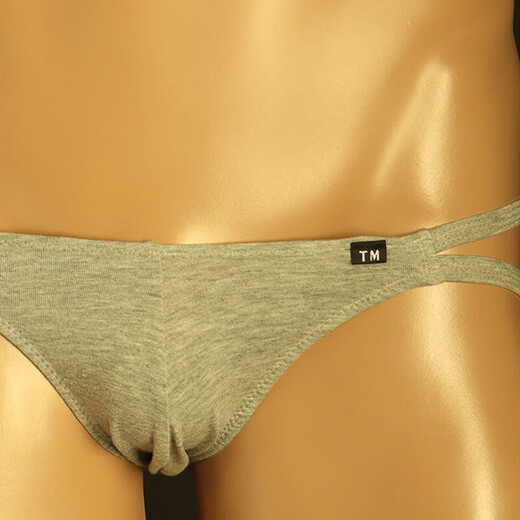 Cotton Sexy Men's Thong U Protruding Buttocks Trendy Men's Double Thong Tight Breathable Low Waist Cotton Elastic Hollow Gray S