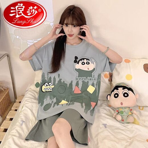 浪莎睡衣女夏季纯棉短袖韩版可爱卡通学生大码女士家居服两件套装夏天 897 女标准M[75-90斤] 均码