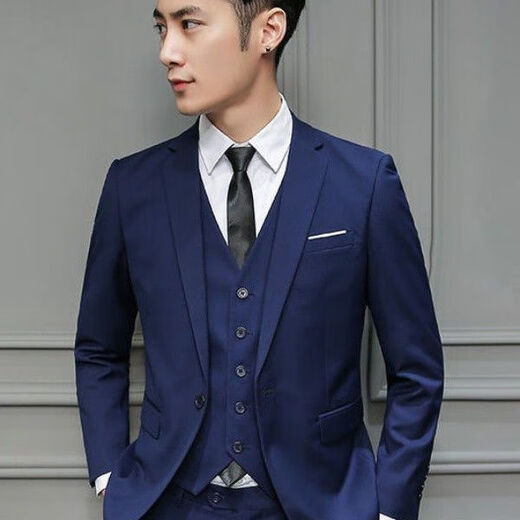 Woodpecker Autumn and Winter Brothers Group Uniform Small Suit Groomsman Clothing Groom Wedding Dress Suit Men's Three-piece Korean Style Slim Gray Jacket + Vest + Shirt + Trousers and Tie 2XL