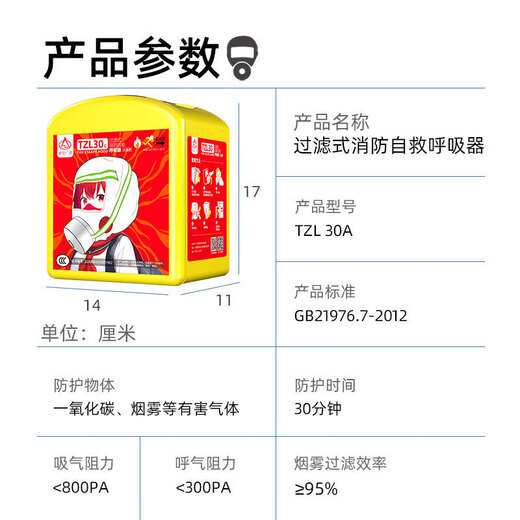 Zhe'an Guangxiao New National Standard Gas Mask Fire Mask Anti-Smoke Mask Fire Escape Filter Self-Rescue Respirator 3C Certification Children's Silicone Style Soft and Skin-Friendly