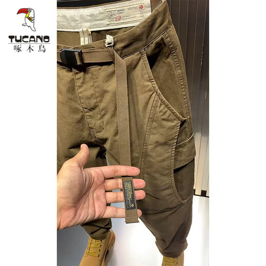 Woodpecker (TUCANO) American retro all-match overalls for men spring and autumn new khaki small-footed harem pants men's loose casual pants khaki (belt) M recommended 100-120Jin Jin equals 0.5 kg