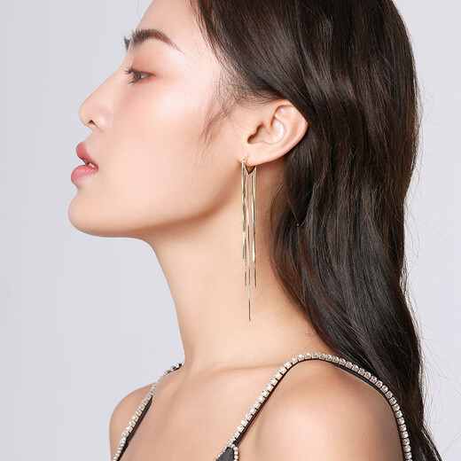Qlady gold long tassel earrings feminine high-end ear buckle earrings 2025 new niche unique earrings gift