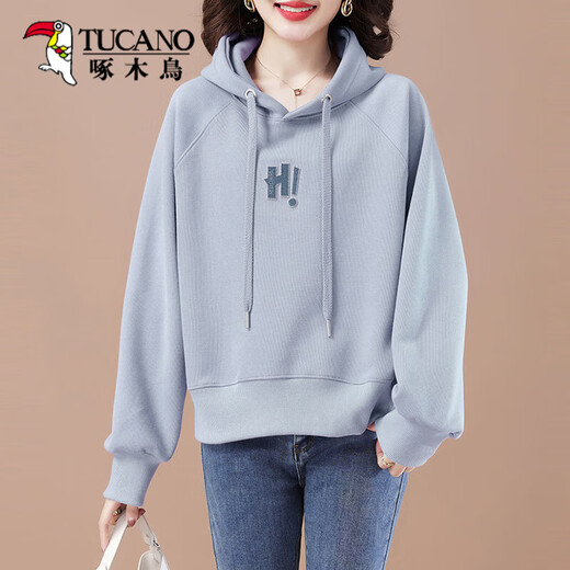 Sweat à capuche à capuche à woodperser pour les femmes 2025 printemps et automne Nouveau décontracté et à la mode brodés à la mode polyvalente petite couche mince violet m _sugest à moins de 100 Jin [Jin est égal à 0,5 kg]